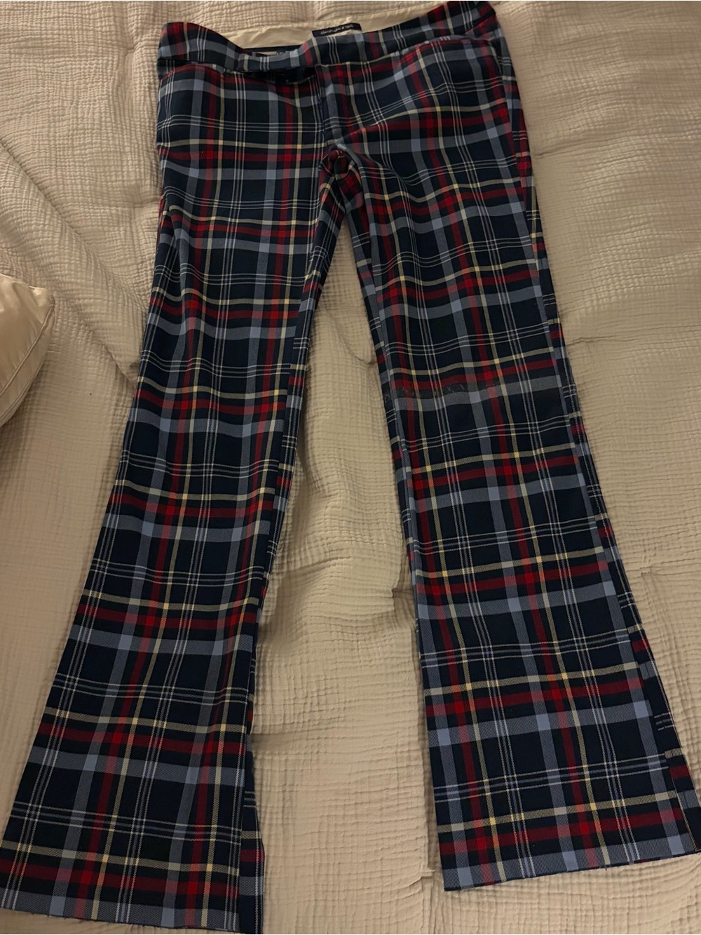 Abercrombie Vintage Y2K Plaid Women’s Flare Pants - Navy, Red, Plaid - SZ 6